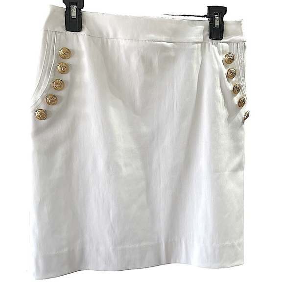 BOSTON Proper White Pencil Skirt with Gold Buttons on Pockets Size 6 - Picture 1 of 7